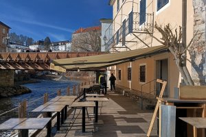 Markýza Sirius a Golem, restaurace Kafemlejnek, Český Krumlov, realizace Bohemiaflex CS