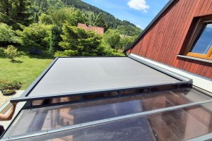Climavelum Zip, markýza pro zimní zahradu, RAL 7016 antracit, rozměry: 4 005 mm x 4 750 mm, realizace Bohemiaflex CS